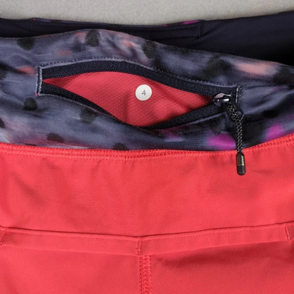 Lululemon Speed Up Shorts Womens 4 Orange Polka Dot Waistband 3
